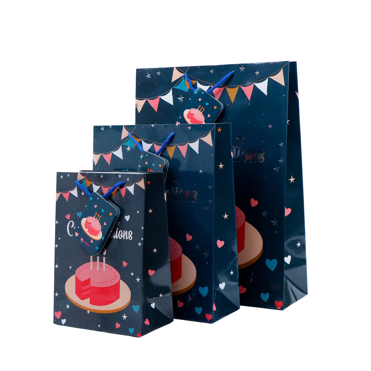 Congratulations Print Paper Bags Pack of 3 (S/M/L)