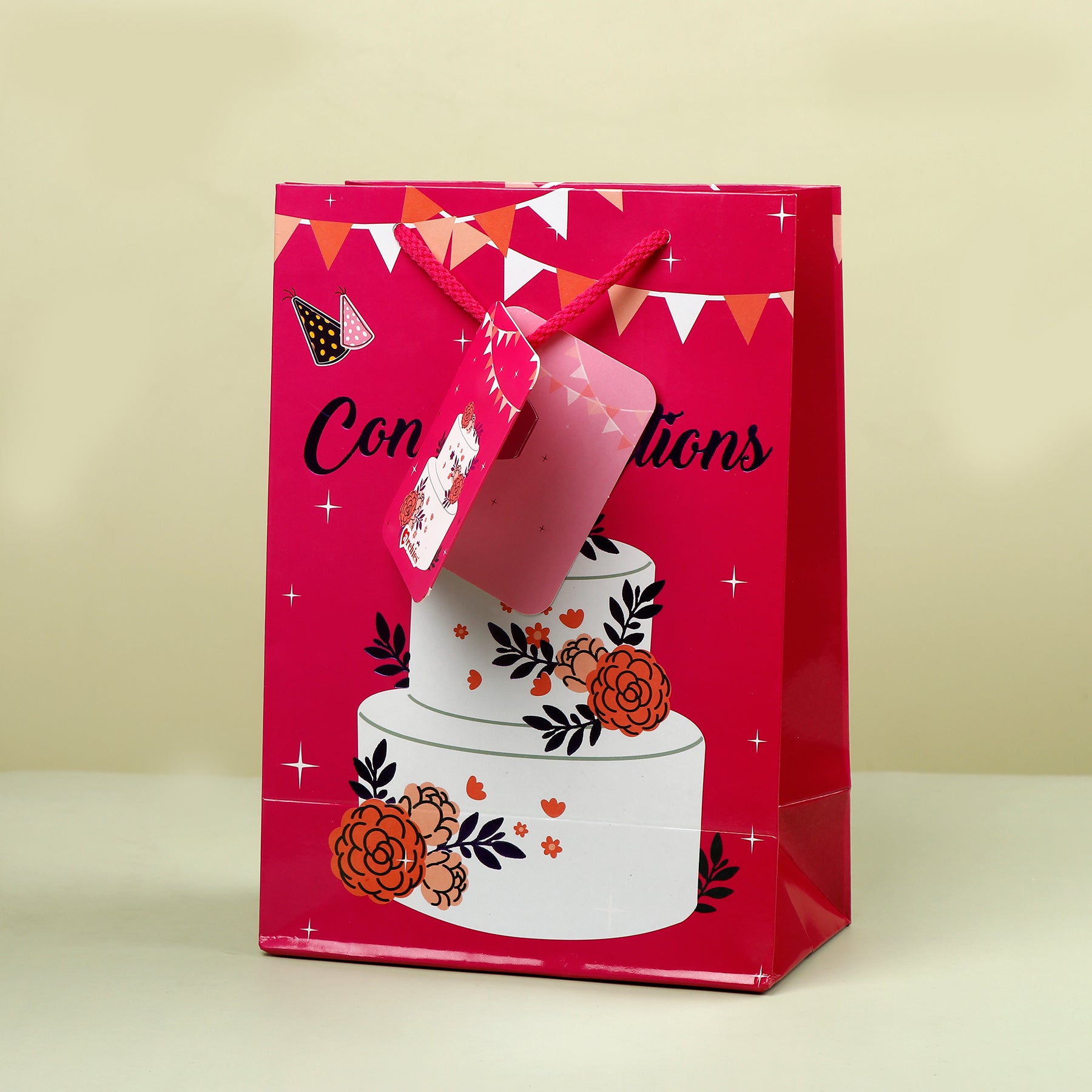 Congratulations Pink Paper Bags Pack of 3 (S/M/L)