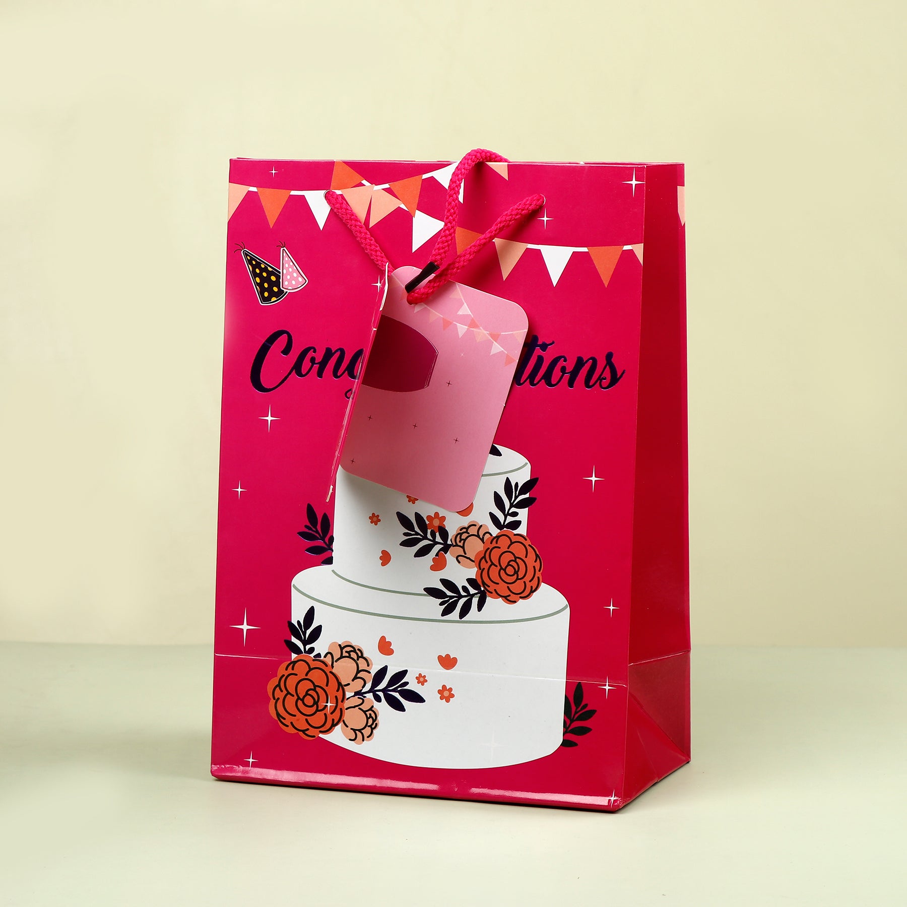Congratulations Pink Paper Bags Pack of 3 (S/M/L)