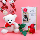 For My Love Teddy Bear with Rose and Greeting Card
