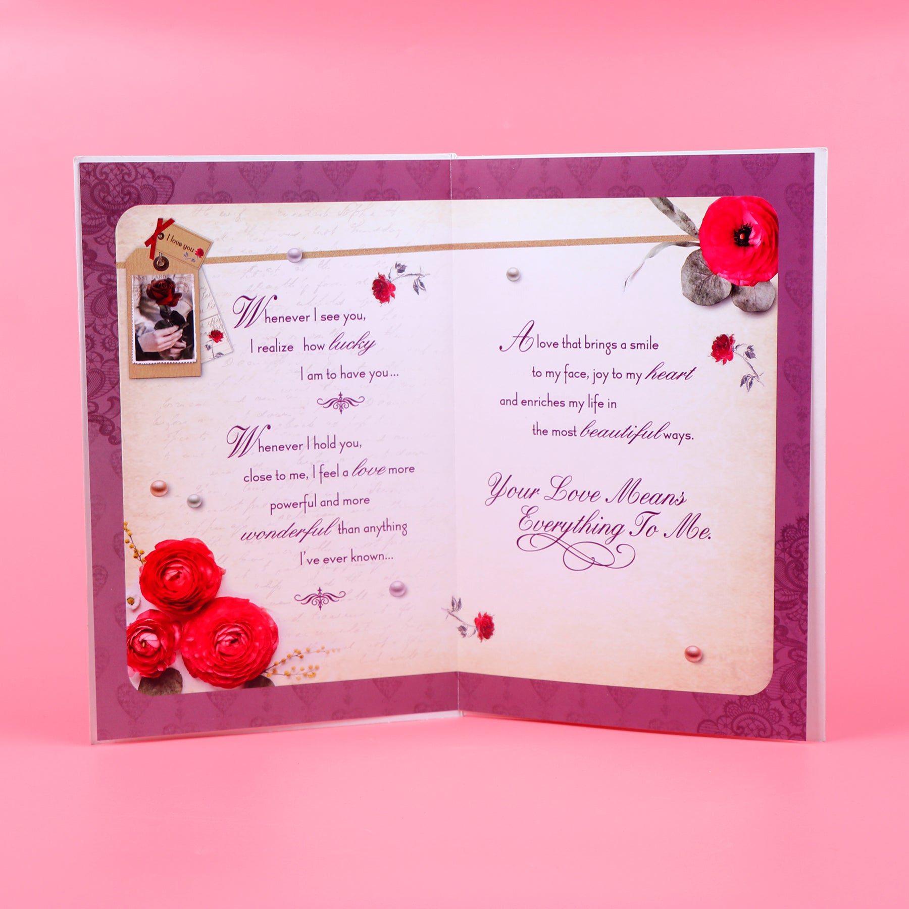 For My Love Teddy Bear with Rose and Greeting Card