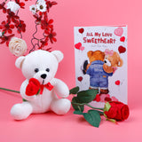 My Sweet Heart Teddy Bear with Rose and Greeting Card