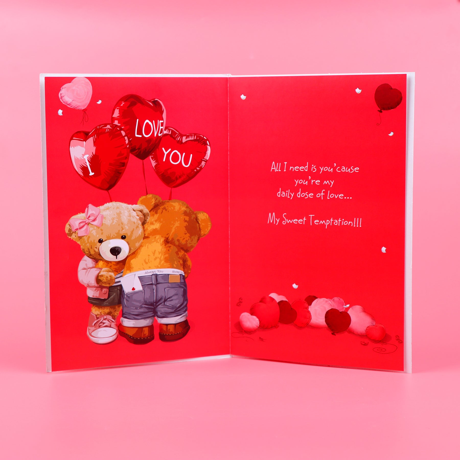My Sweet Heart Teddy Bear with Rose and Greeting Card