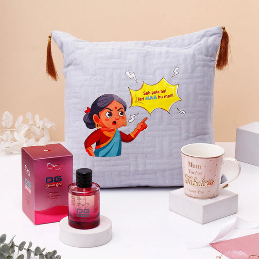 Grey Cushion With Mug And Archies Dream Girl Perfume