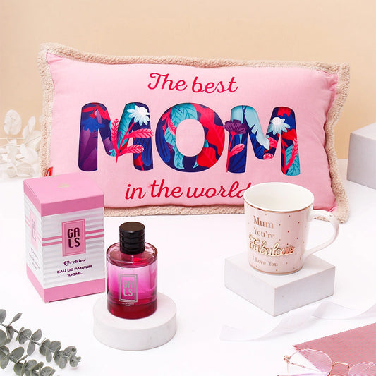 Pink Cushion With Mug And Archies Gals Perfume