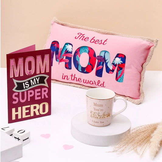 Pink Cushion With Mug And Card