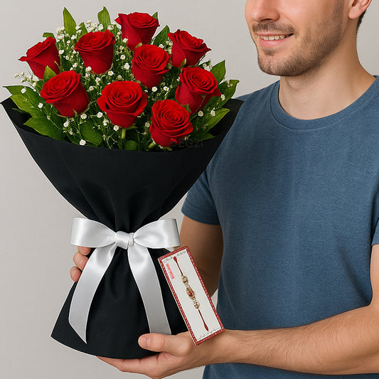 Red Roses with Rakhi
