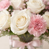 White Roses & Carnations Seasonal Glass Vase