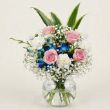 Orchid, Rose & Carnation Round Glass Vase