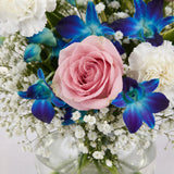 Orchid, Rose & Carnation Round Glass Vase