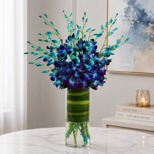 10 Blue Orchids Fish Bowl Arrangement