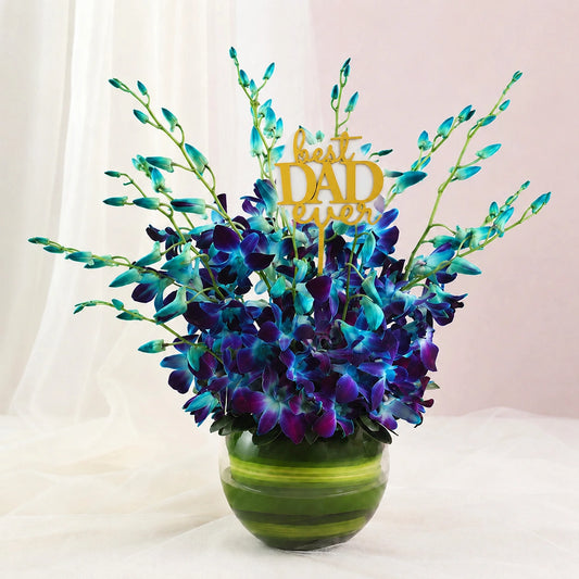 10 Blue Orchids Fish Bowl Arrangement