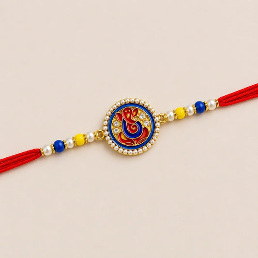 1 Ganesha Rakhi With Mixed Rainbow Roses Bouquet