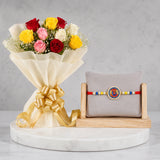 1 Ganesha Rakhi With Mixed Rainbow Roses Bouquet