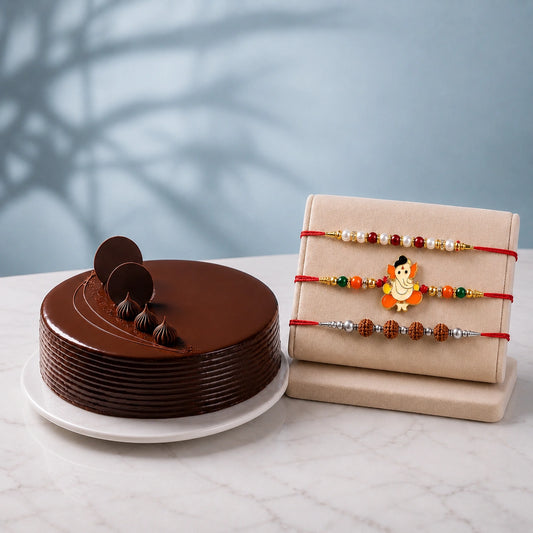 3 Rakhi With Velvet Truffle Dream Cake