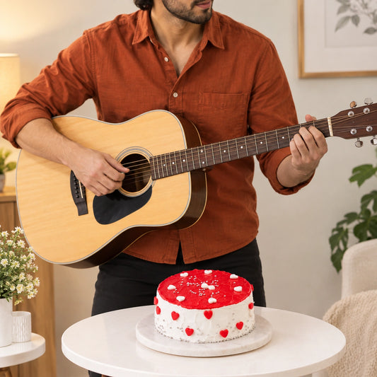 Pink Hearts Choco Cream Cake with Guitarist
