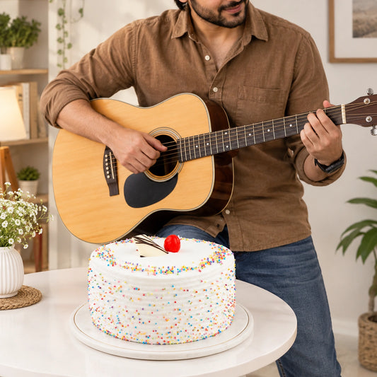Classic Fresh Vanilla Cream Cake with Guitarist