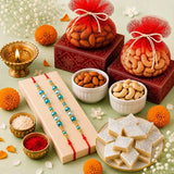 Set of 2 Designer Pearl Rakhi with Kaju Katli & Dry Fruits | Premium Rakhi Hamper