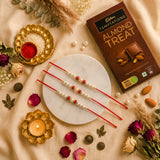 Set of 3 Ethnic Pearl Rakhi with Cadbury Temptations Chocolate | Rakhi Gift Combo