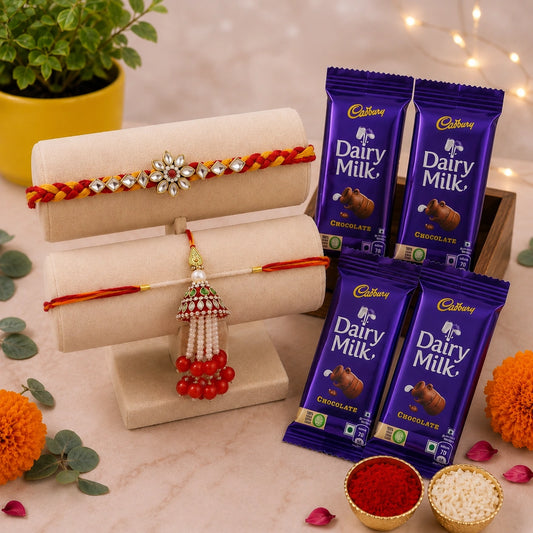 Lumba & Pearl Rakhi with Dairy Milk Chocolates | Bhaiya Bhabhi Rakhi Gift