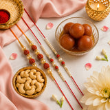 Pearl & Rudraksha Rakhi Family Pack with Gulabjamun & Cashews | Rakhi Hamper