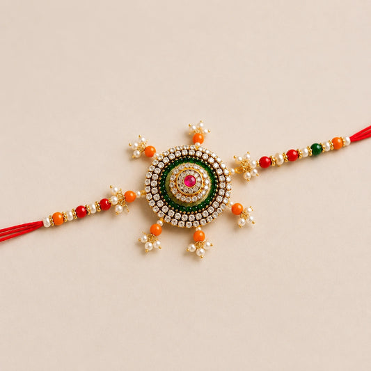 Designer Beads Bhaiya Bhabhi Rakhi in Yellow & Pink | Vibrant Raksha Bandhan Gift