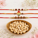 Pearl, Rudraksha & Ganesha Rakhi with Premium Cashews | Festive Family Rakhi Pack