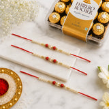 Set of 3 Pearl Rakhi  with Ferrero Rocher Chocolates | Luxury Rakhi Gift Set