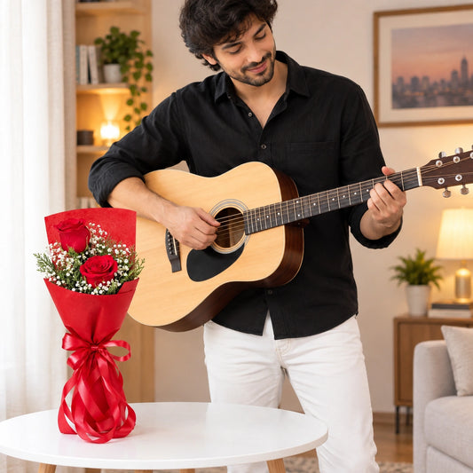 Two Red Rose Bouquet with Guitarist