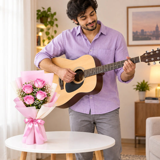 4 Pink Rose Bouquet with Guitarist