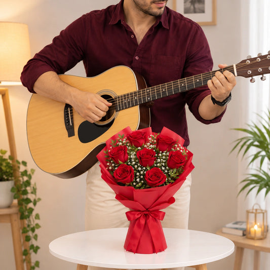7 Red Rose Bouquet with Guitarist