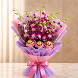 10 Purple Orchids, Eggless Chocolate Truffle Cake & Ferrero Rocher