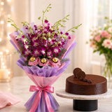 10 Purple Orchids, Eggless Chocolate Truffle Cake & Ferrero Rocher