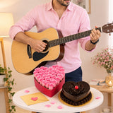 35 Pink Roses & Eggless Chocolate Truffle Cake with Guitarist