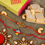 Designer Colorful and Krishna Rakhi and Kaju Katli Set of 2