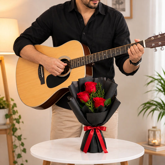 3 Red Rose Bouquet with Guitarist