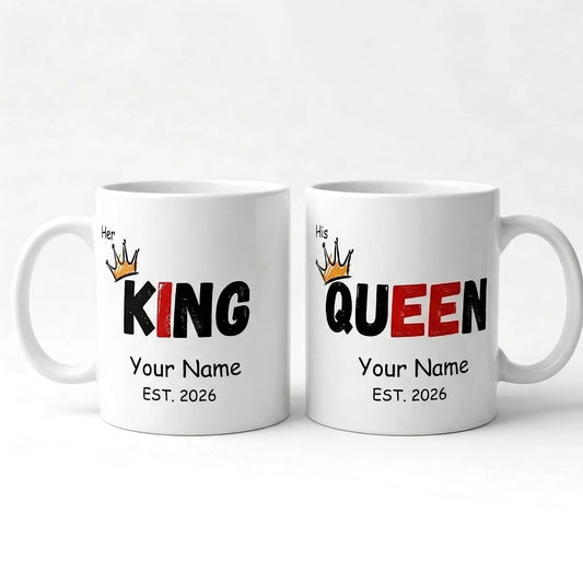 Personalized King Queen Couple Mug Set with Name & Year