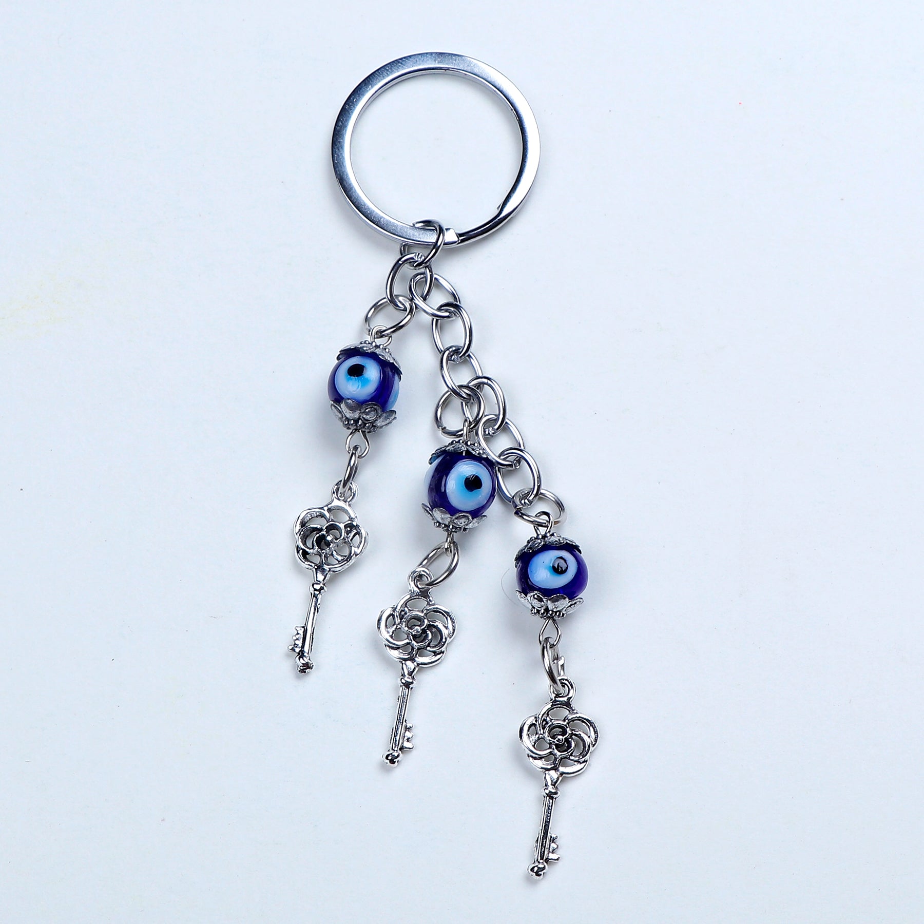 Silver Key Evil Eye Keychain