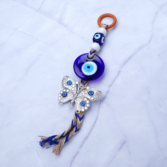 Silver Butterfly Evil Eye Hanging