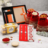 Set of 2 Rakhis with Diary Gift Set, Ferrero Rocher (16 pcs) and Dry Fruits