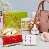 Set of 2 Rakhis with Mug, Plush Bunny Keychain, Pen, Kaju Katli