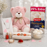 Rakhi with Teddy Bear, Rasgulla and Infinity Pendant