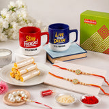 Set of 2 Rakhis with 2 Mugs, Kaju Roll