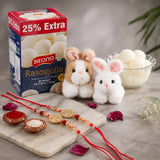 Set of 2 Rakhis with Rasgulla and 2 Plush Keychains