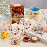 Set of 2 Rakhis with Gulab Jamun, Mug, Horse Keychain, Evil Eye Keychain