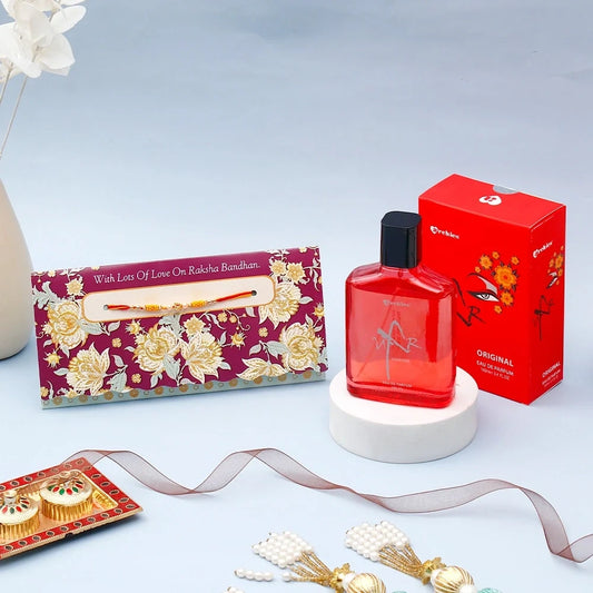 Rakhi Mailer With Teddy Bear, Rasgulla and Perfume