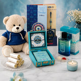 Rakhi Treasure Box, Greeting Card, Teddy Bear, BOYZ Perfume and Kaju Roll