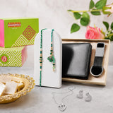 Bhaiya Bhabhi Rakhi with Kaju Katli, Wallet Set, Necklace and Earrings