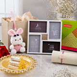 Rakhi with Bunny Keychain, Photo Frame, Kaju Roll