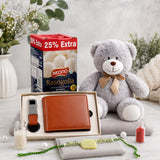Rakhi with Rasgulla, Wallet Set and Teddy Bear